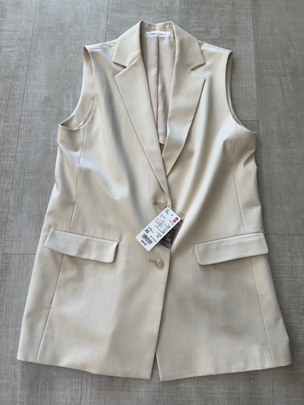 Uniqlo Sleeveless Blazer Long Vest Cream NWT SizeXS Tailored Minimalist Layering